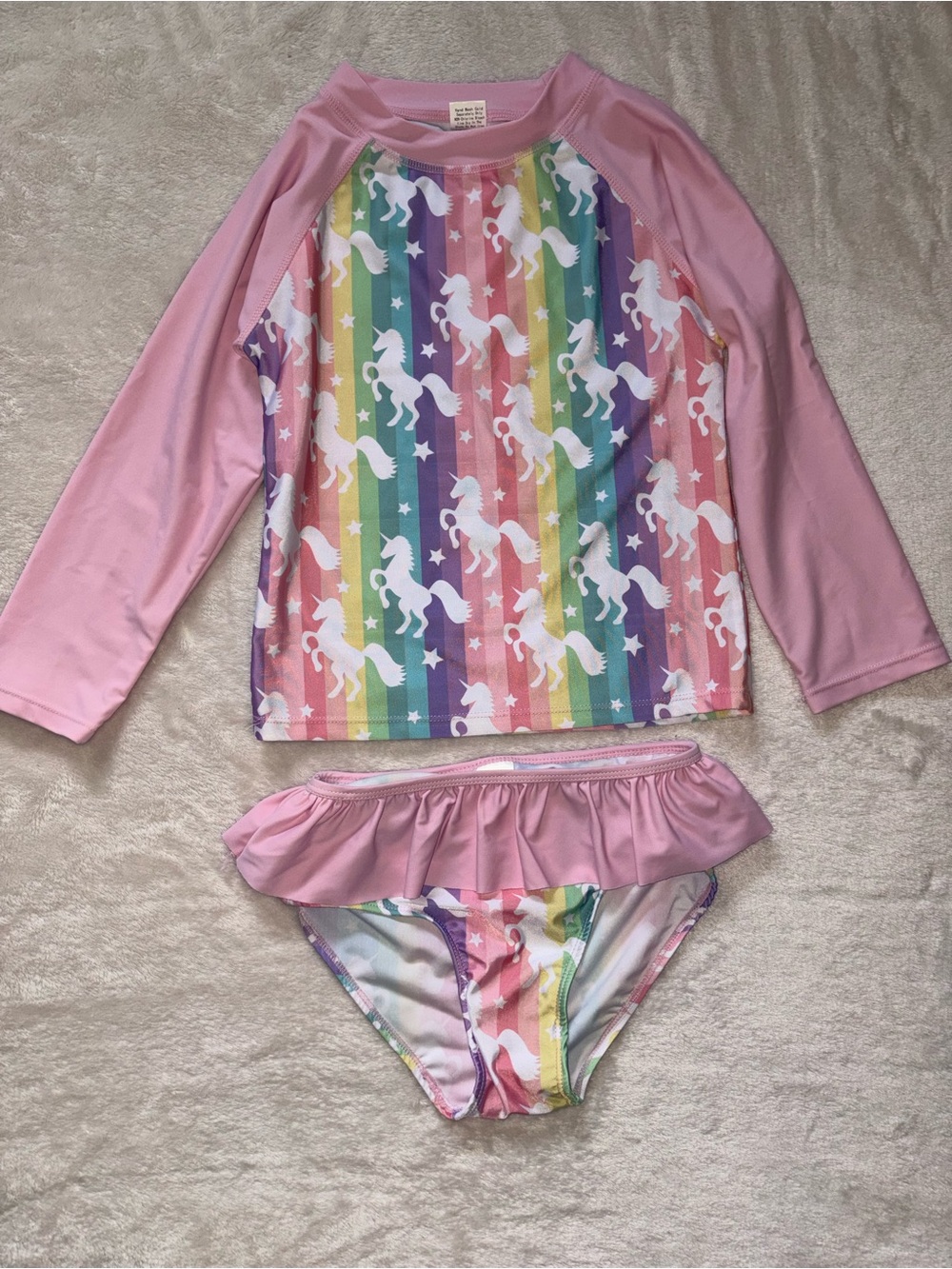 Kids Pink Rainbow Unicorn Long Sleeve Swim Set size XL